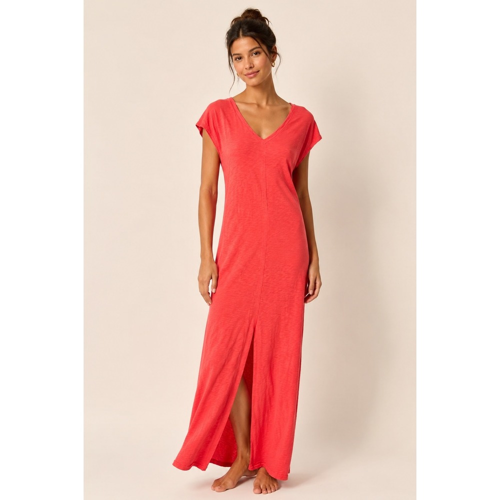 Universal Thread Slub Jersey Maxi Dress Womens XL Coral Red Cotton Boho Casual